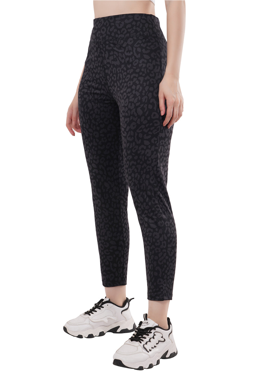 Dual-Tone Animal Print Gym Pants - Black