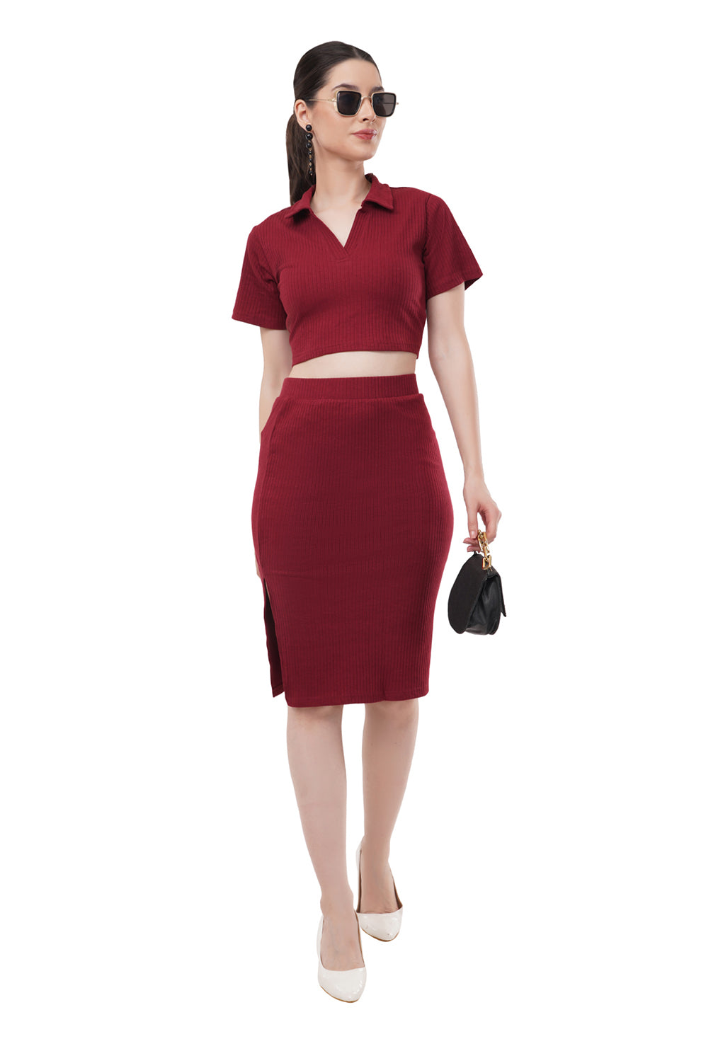 Maroon Top and Skirt Co-ord Set Casual Wear