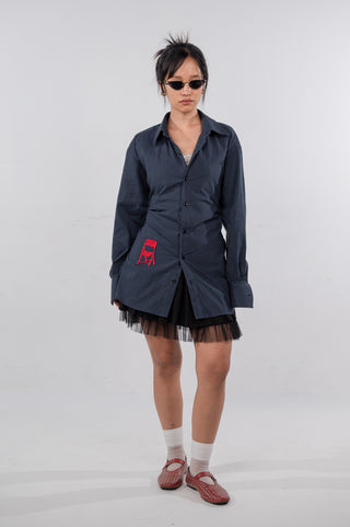 Black & Grey Back-Tie Oversized Shirt
