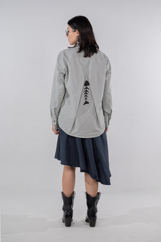 Classic White-Grey Stripe Shirt with Back Pleat