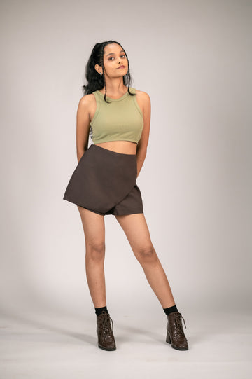 Women's Casual Mid Waist Shorts Zipper Fly Front Slit Breathable Woven