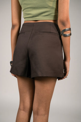 Women's Casual Mid Waist Shorts Zipper Fly Front Slit Breathable Woven