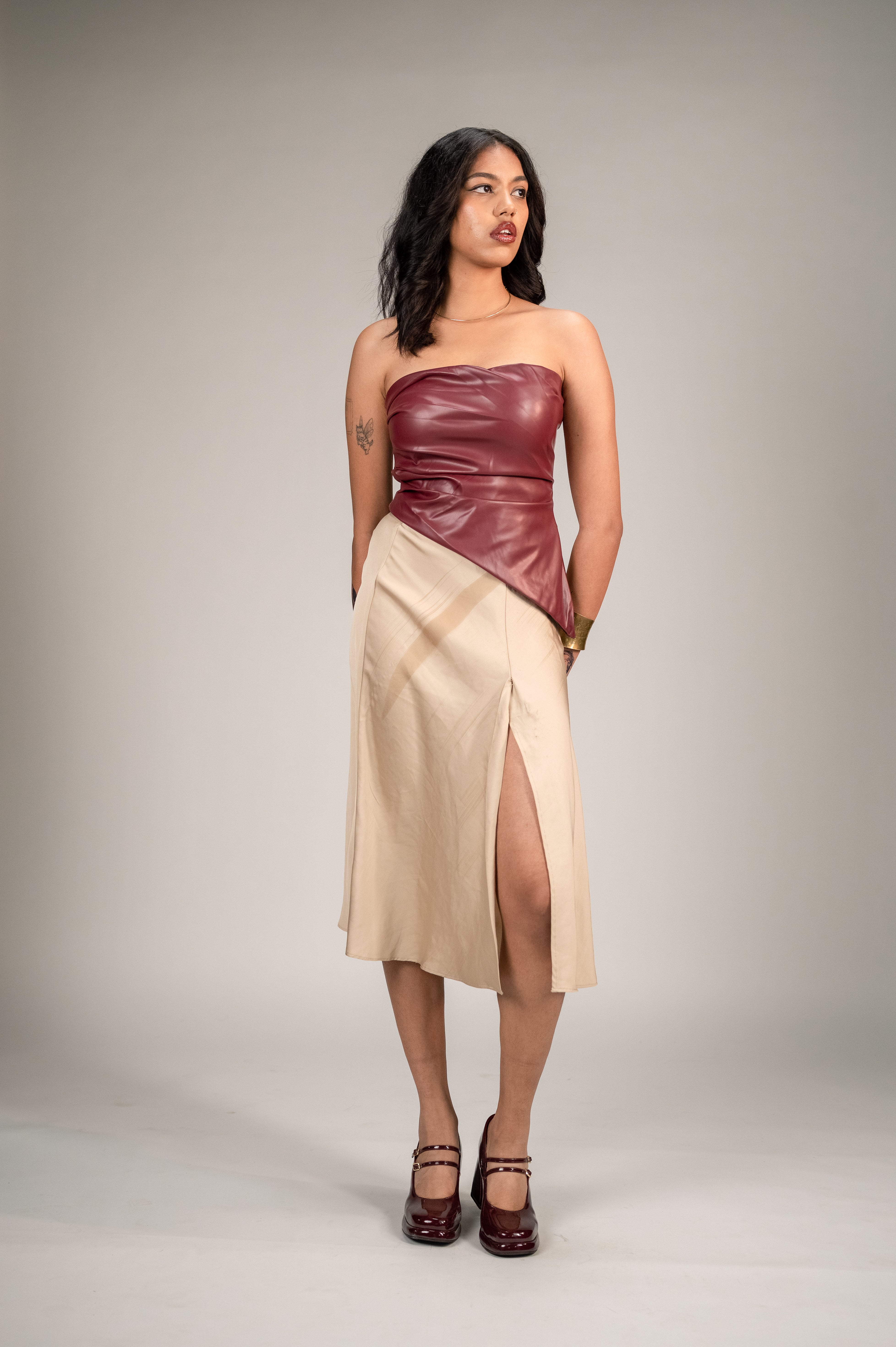 Burgundy Leather Strapless Crop Top for Women Sexy Solid Colour Plea Panthera Burgundy Leather Strapless Crop Top for Women Sexy Solid Colour Plea Panthera