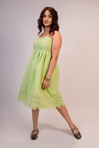 Light Green Schiffli Spaghetti Strap Sweetheart Neck Dress with Pocket Panthera Light Green Schiffli Spaghetti Strap Sweetheart Neck Dress with Pocket Panthera