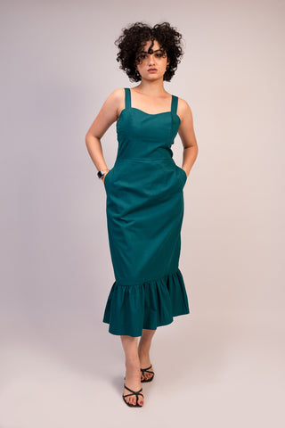 Turquoise Blue Ruffled Dress with Smocked Back and Pockets